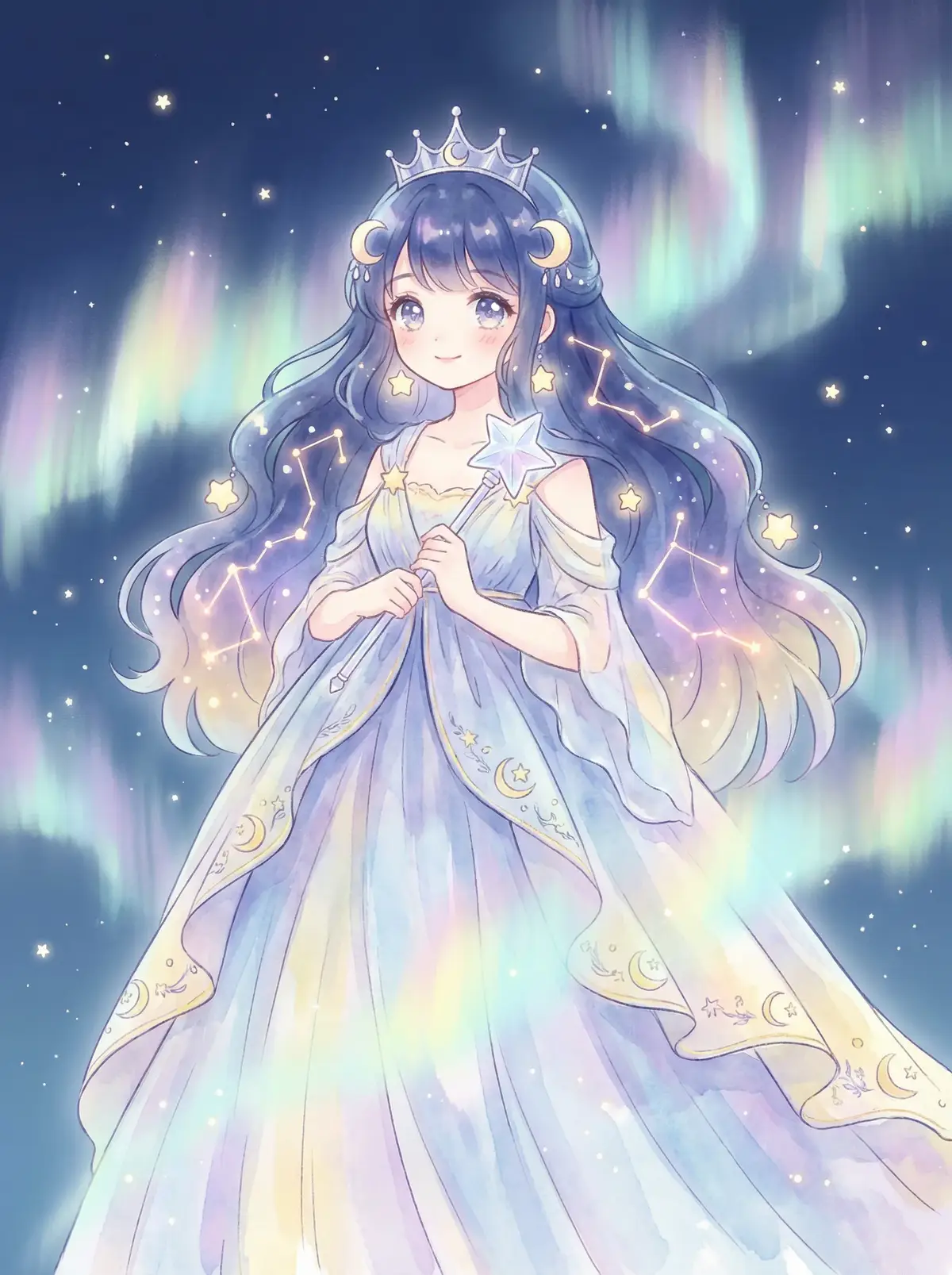 艳妇欲野 - 星辰公主希尔角色设定图，手持星光权杖